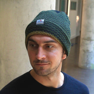 Reversible Alpaca Beanie - Grey & Yellow, Black & Green