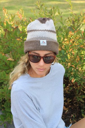 Reversible Alpaca Beanie - Brown & Tan, Black & Grey