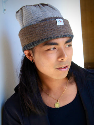 Reversible Alpaca Beanie - Brown & Tan, Black & Grey